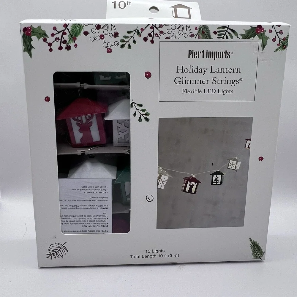 Pier 1 Imports Christmas 10' LED Holiday Lantern Glimmer String 15 Lights Timer